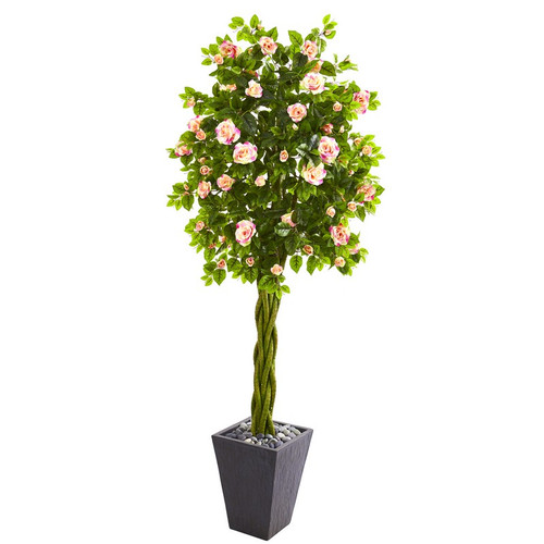 6 Rose Artificial Tree In Slate Planter 9308 By Nearly Natural