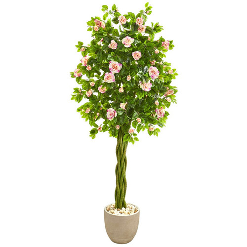 6 Rose Artificial Tree In Sand Stone Planter 9309 By Nearly Natural