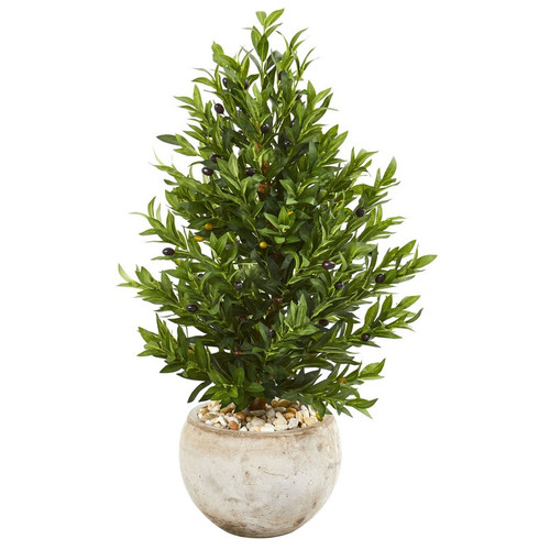 3 Olive Cone Artificial Tree In Planter Uv Indoor Outdoor 9320 By Nearly Natural