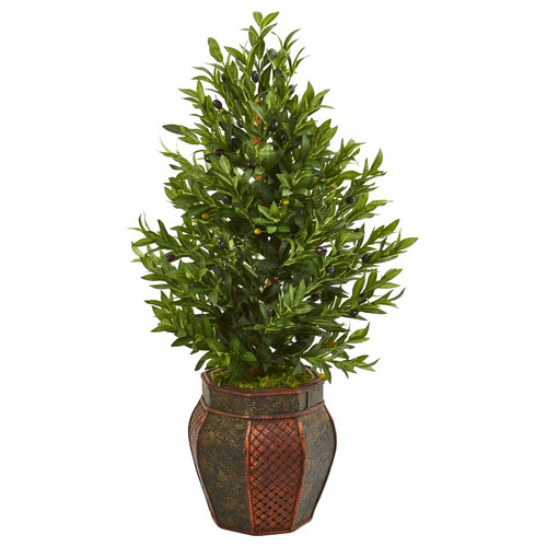 40 Olive Cone Topiary Artificial Tree In Decorative Planter 9322 By Nearly Natural
