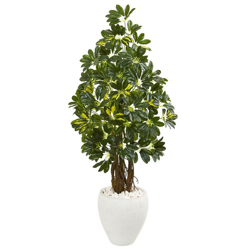 53 Schefflera Artificial Tree In White Planter 9330 By Nearly Natural