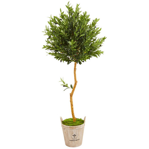 63 Olive Topiary Artificial Tree In Farmhouse Planter 9341 By Nearly Natural