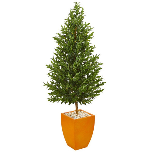 5 5 Olive Cone Topiary Tree In Planter Uv Indoor Outdoor 9350 By Nearly Natural