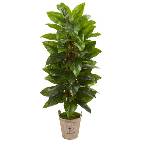 63 Large Leaf Philodendron Plant In Planter Real Touch 9354 By Nearly Natural