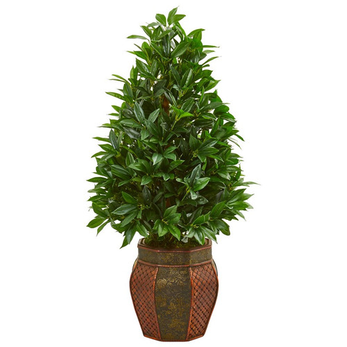 3 5 Bay Leaf Cone Topiary Tree In Decorative Planter 9361 By Nearly Natural