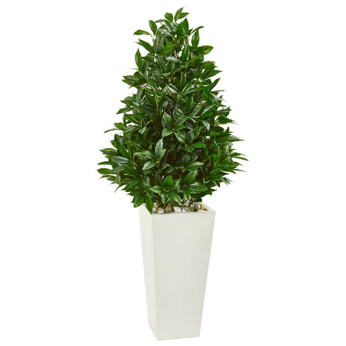 4 Bay Leaf Cone Topiary Tree In Planter Uv Indoor Outdoor 9364 By Nearly Natural