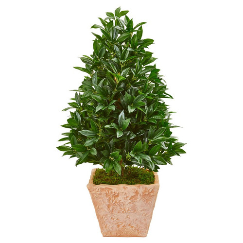 39 Bay Leaf Cone Topiary In Planter Uv Indoor Outdoor 9365 By Nearly Natural