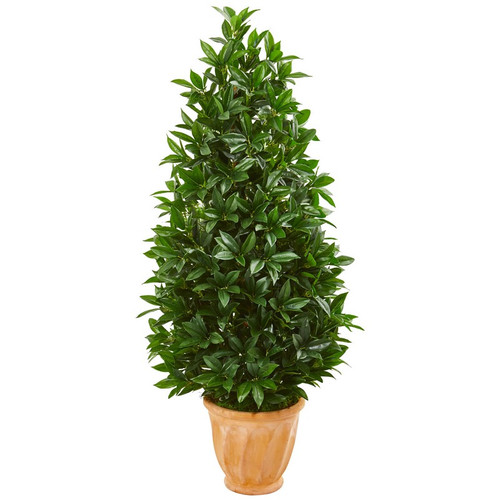 4 5 Bay Leaf Cone Topiary In Planter Uv Indoor Outdoor 9366 By Nearly Natural