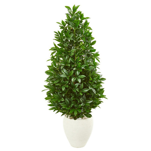 4 5 Bay Leaf Cone Topiary Tree In Planter Uv Indr Outdr 9371 By Nearly Natural