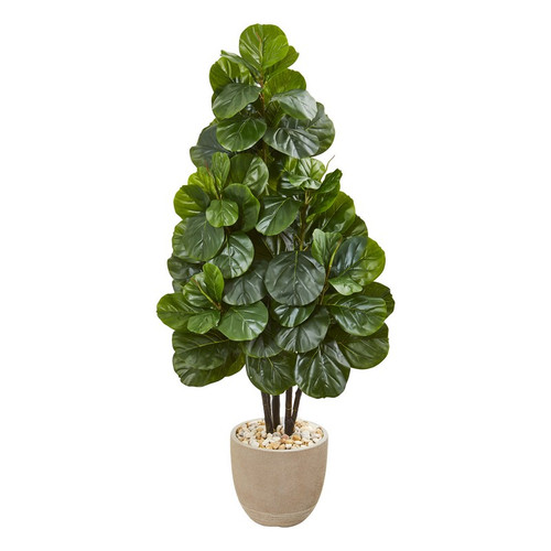 58 Fiddle Leaf Fig Artificial Tree In Sand Stone Planter 9381 By Nearly Natural