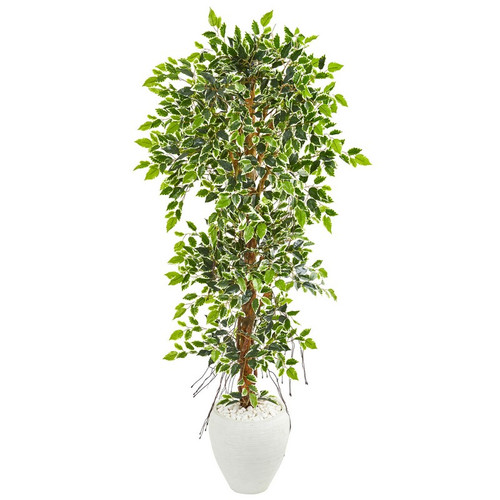 5 5 Elegant Ficus Artificial Tree In White Planter 9407 By Nearly Natural