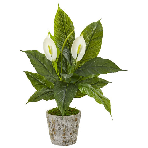 29 Spathifyllum Artificial Plant In Weathered Oak Planter 9416 By Nearly Natural