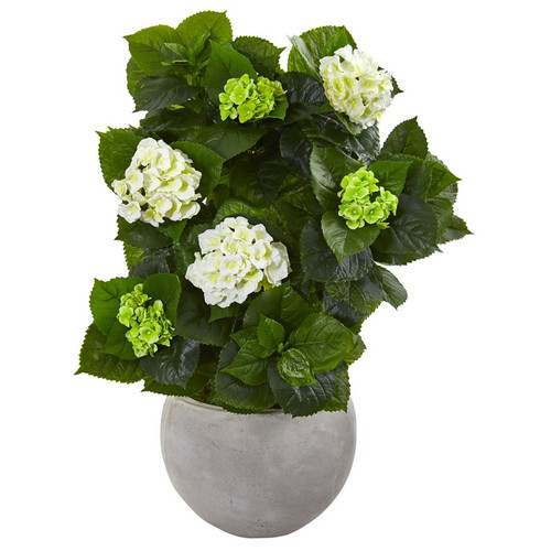 30 Hydrangea Artificial Plant In Sand Stone Bowl 9421 By Nearly Natural
