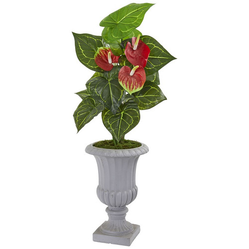 37 Anthurium Artificial Plant In Decorative Urn Realtouch 9423 By Nearly Natural