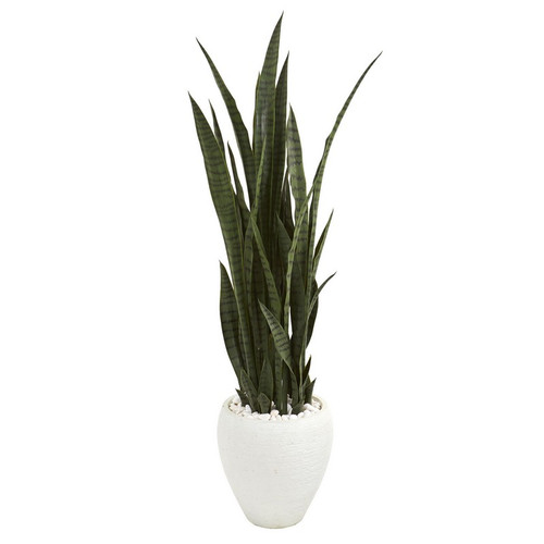 51 Sansevieria Artificial Plant In White Planter 9432 By Nearly Natural