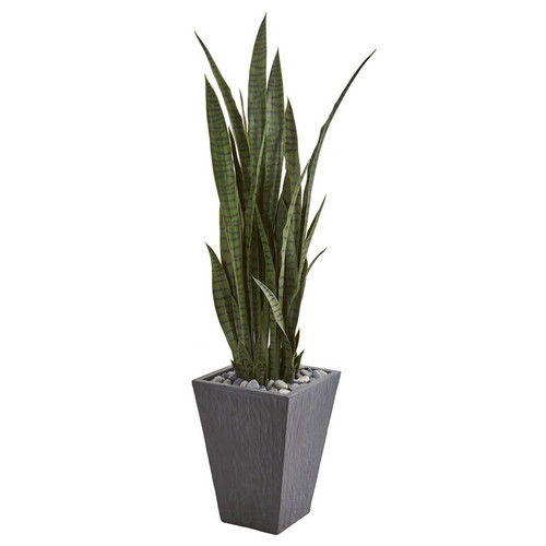 57 Sansevieria Artificial Plant In Slate Planter 9434 By Nearly Natural