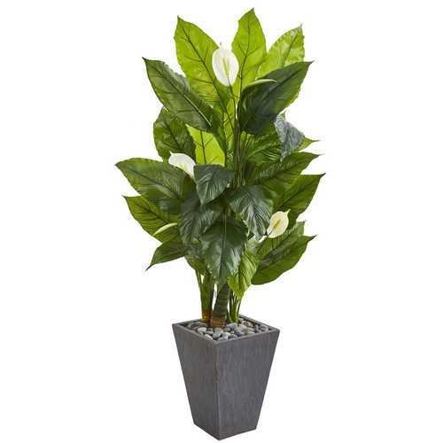 63 Spathyfillum Artificial Plant In Slateplanter Realtouch 9443 By Nearly Natural