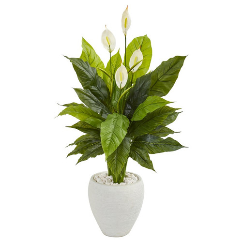 49 Spathiphyllum Artificial Plant In Planter Real Touch 9448 By Nearly Natural