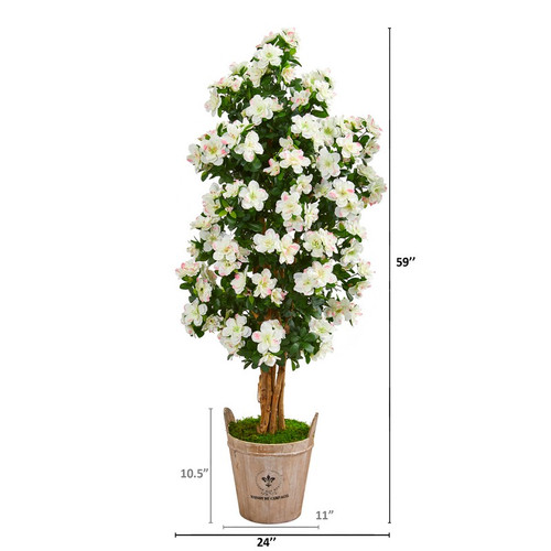 59 Azalea Artificial Tree In Farmhouse Planter 9458 By Nearly Natural