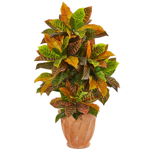 40 Croton Plant In Terra Cotta Planter Real Touch 9462 By Nearly Natural
