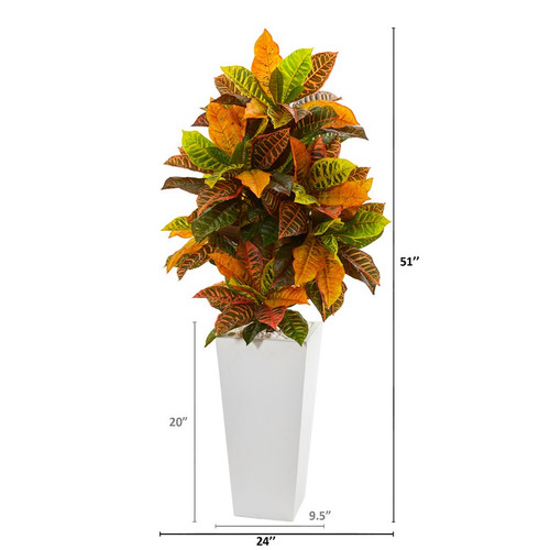 51 Croton Artificial Plant In Whitetower Planter Realtouch 9463 By Nearly Natural