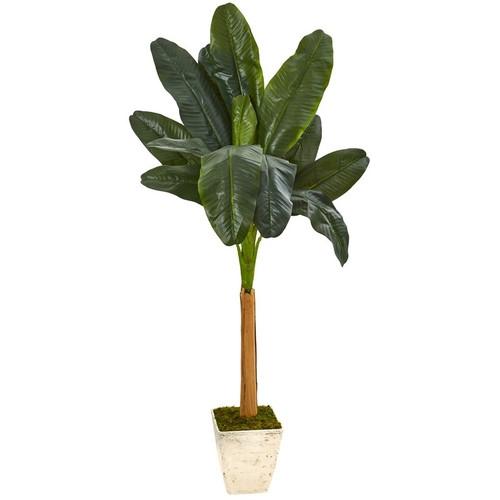 75 Banana Artificial Tree In Country White Planter 9497 By Nearly Natural