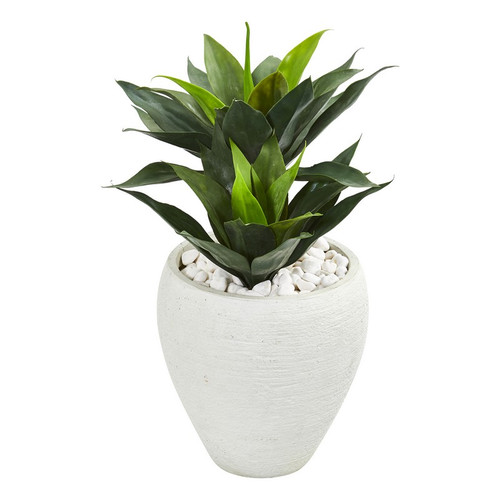 26 Double Agave Artificial Plant In White Planter 9511 By Nearly Natural