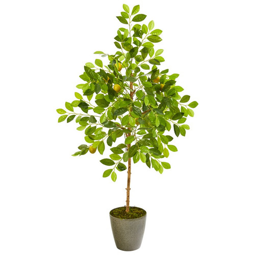 54 Lemon Artificial Tree In Olive Green Planter 9621 By Nearly Natural