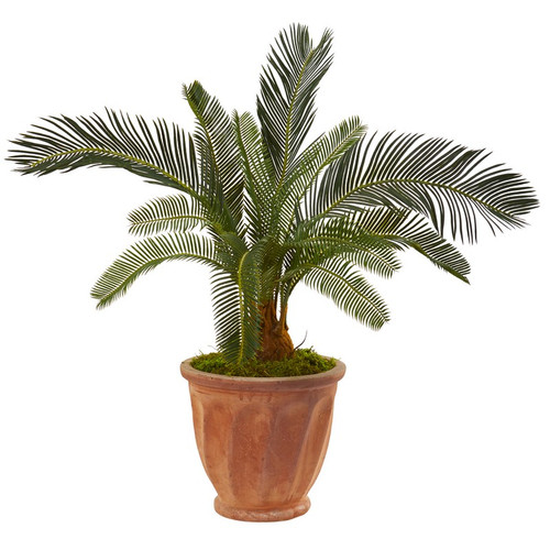 34 Cycas Artificial Plant In Orange Planter 9623 By Nearly Natural