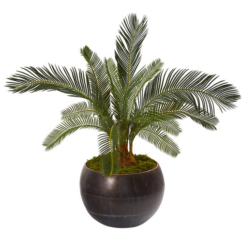 29 Cycas Artificial Plant In Metal Bowl 9625 By Nearly Natural