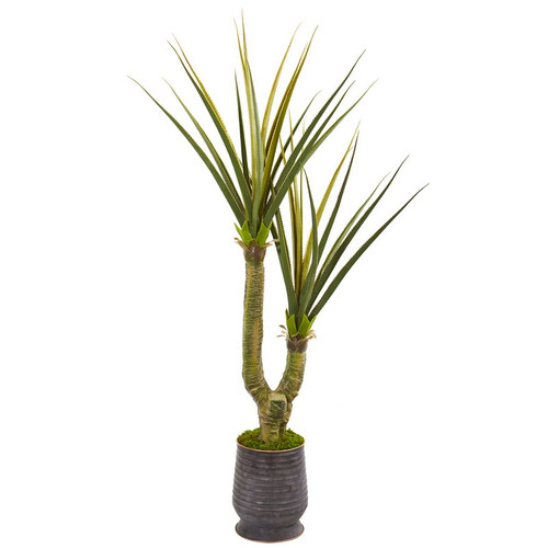 69 Yucca Artificial Plant In Ribbed Metal Planter 9629 By Nearly Natural