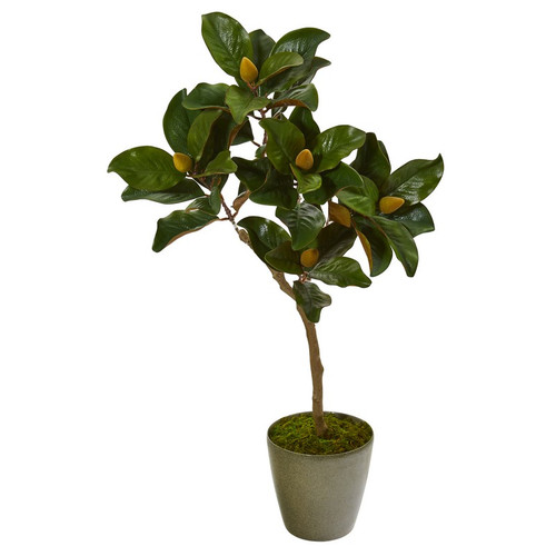 41 Magnolia Leaf Artificial Tree In Olive Green Planter 9655 By Nearly Natural