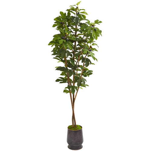 88 Fig Artificial Tree In Ribbed Metal Planter 9673 By Nearly Natural