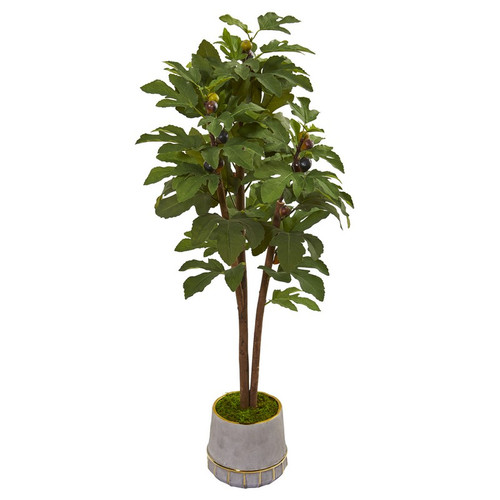 47 Fig Artificial Tree In Stoneware Vase With Gold Trimming 9688 By Nearly Natural