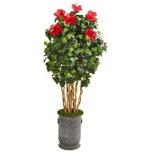 67 Hibiscus Artificial Tree In Decorative Planter 9716 By Nearly Natural