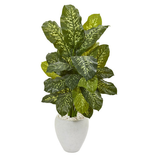 48 Dieffenbachia Plant In White Planter Real Touch 9786 By Nearly Natural
