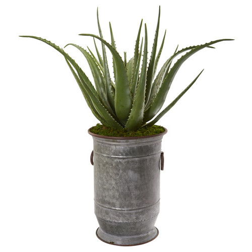31 Aloe Artificial Plant In Metal Planter 9789 By Nearly Natural