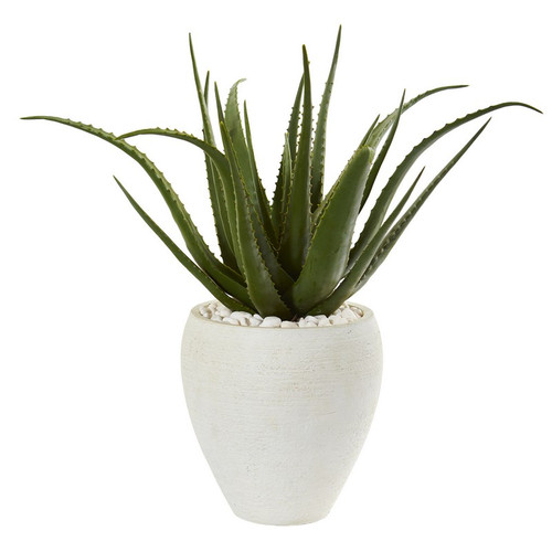 27 Aloe Artificial Plant In White Planter 9791 By Nearly Natural