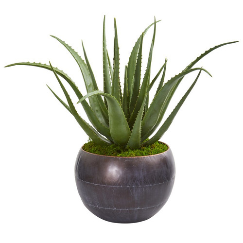 26 Aloe Artificial Plant In Decorative Bowl 9792 By Nearly Natural