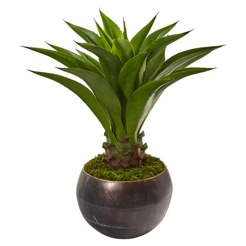41 Agave Artificial Plant In Decorative Metal Bowl 9813 By Nearly Natural