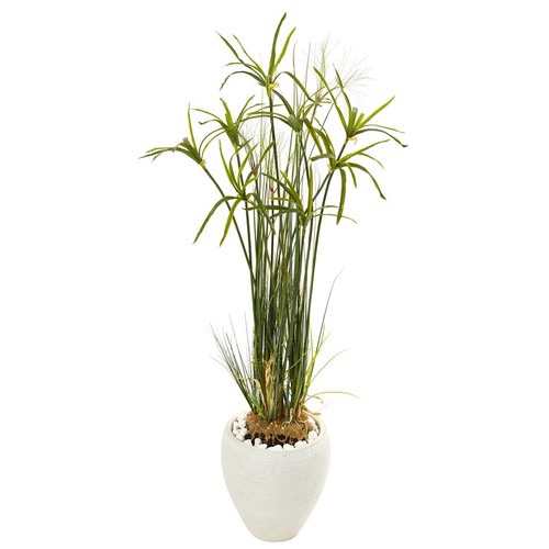 47 Papyrus Artificial Plant In White Planter 9818 By Nearly Natural