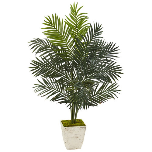 4 5 Paradise Palm Artificial Tree In Country White Planter 9845 By Nearly Natural