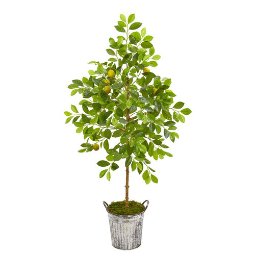 55 Lemon Artificial Tree In Vintage Metal Pail 9873 By Nearly Natural