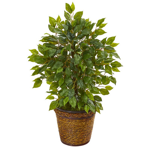 18 Mini Ficus Artificial Tree In Basket 9915 By Nearly Natural
