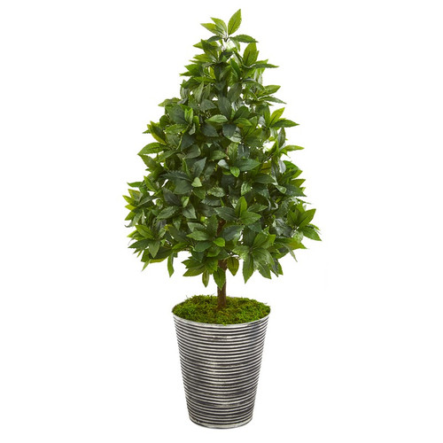 35 Sweet Bay Cone Topiary Artificial Tree In Tin Planter 9927 By Nearly Natural