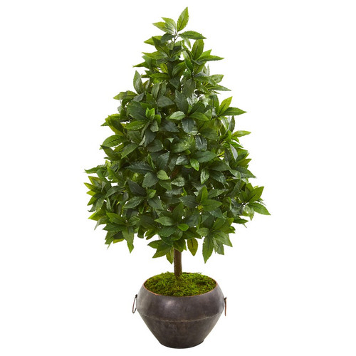 31 Sweet Bay Cone Topiary Artificial Tree In Metal Bowl 9928 By Nearly Natural