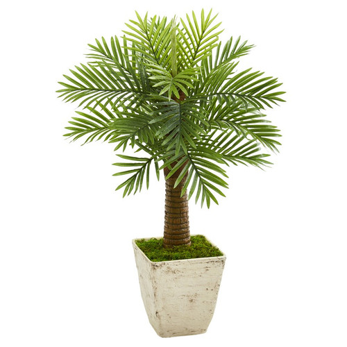 38 Robellini Palm Artificial Tree In Country White Planter 9937 By Nearly Natural