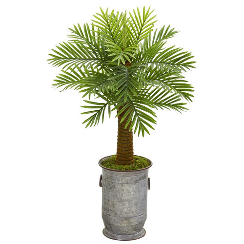 42 Robellini Palm Artificial Tree In Vintage Metal Planter 9938 By Nearly Natural