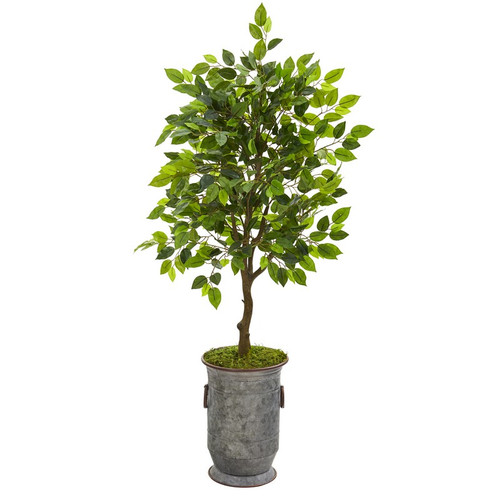 41 Ficus Artificial Tree In Vintage Metal Planter 9948 By Nearly Natural