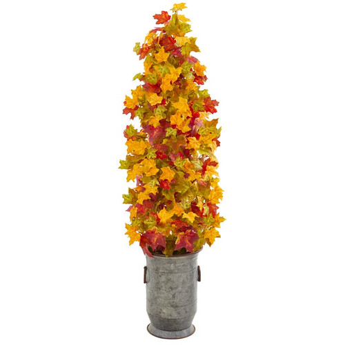 46 Autumn Maple Artificial Tree In Vintage Metal Planter 9952 By Nearly Natural
